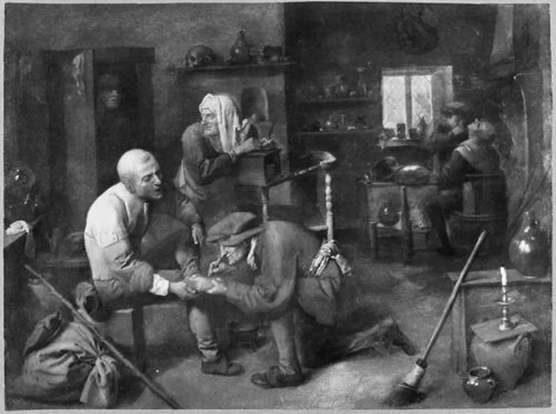Barbiere di paese, che manovra il piede di un contadino - Museo Alte Pinakothek, Monaco di Baviera